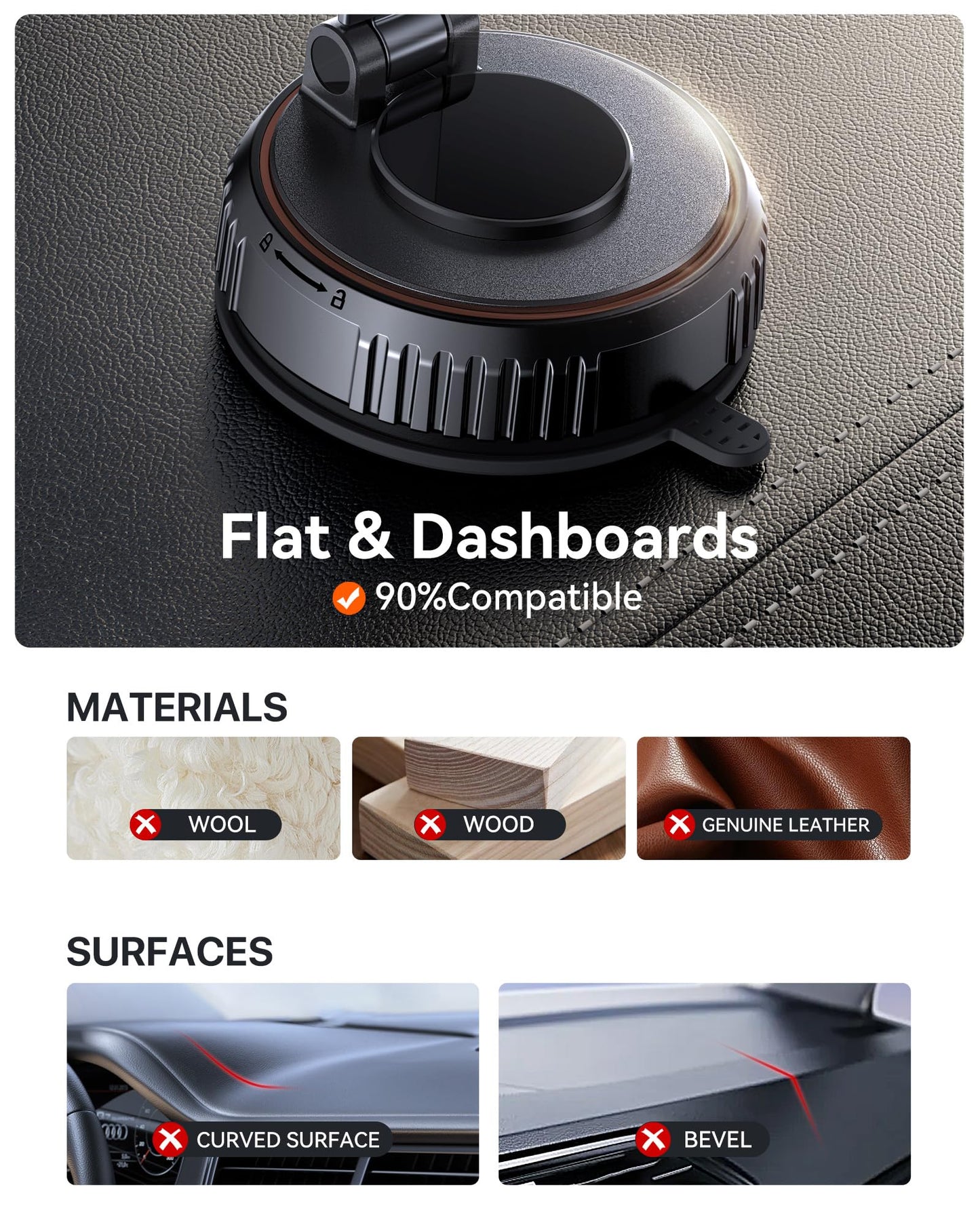 Miracase for MagSafe Car Mount[20 Powerful N55 Magnets+Industrial-Grade Vacuum Base] Magnetic Phone Holder Car 360° Full-Directional Adjustment, Fit for Windshield & Dashboard with All Smartphones