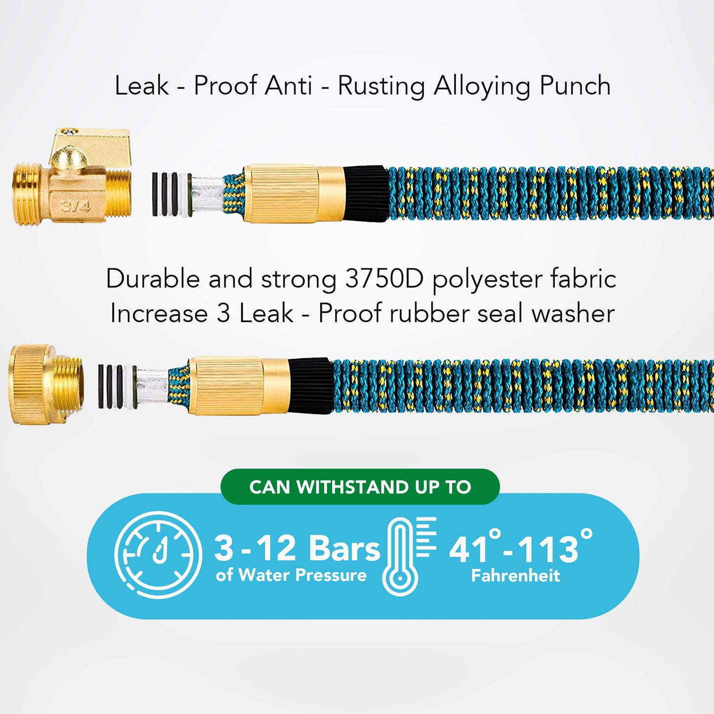 100ft Garden Hose with 10 Function Spray Nozzle, Expandable Garden Hose, 3/4" Easy Removal Solid Brass Connector, Flexible Water Hose, Extra Durable Material, Black&Blue by Luft - Available at All In One Marketplace Canada