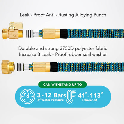 100ft Garden Hose with 10 Function Spray Nozzle, Expandable Garden Hose, 3/4" Easy Removal Solid Brass Connector, Flexible Water Hose, Extra Durable Material, Black&Blue by Luft - Available at All In One Marketplace Canada