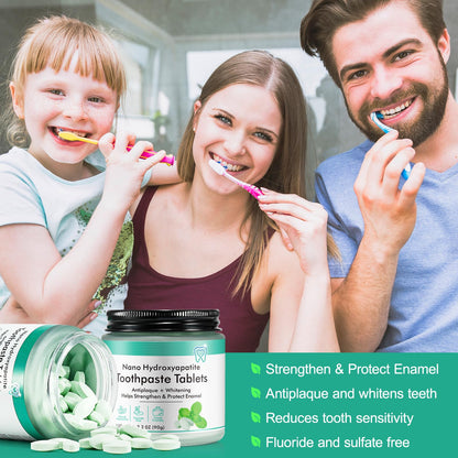 Toothpaste Tablets 150pcs Chewable Whitening - for Sensitive Teeth & Antiplaque - Nano Hydroxyapatite, Natural Peppermint, Fluoride Free - Strengthen & Protect Enamel - Fresh Breath 🍁 All In One Marketplace Canada