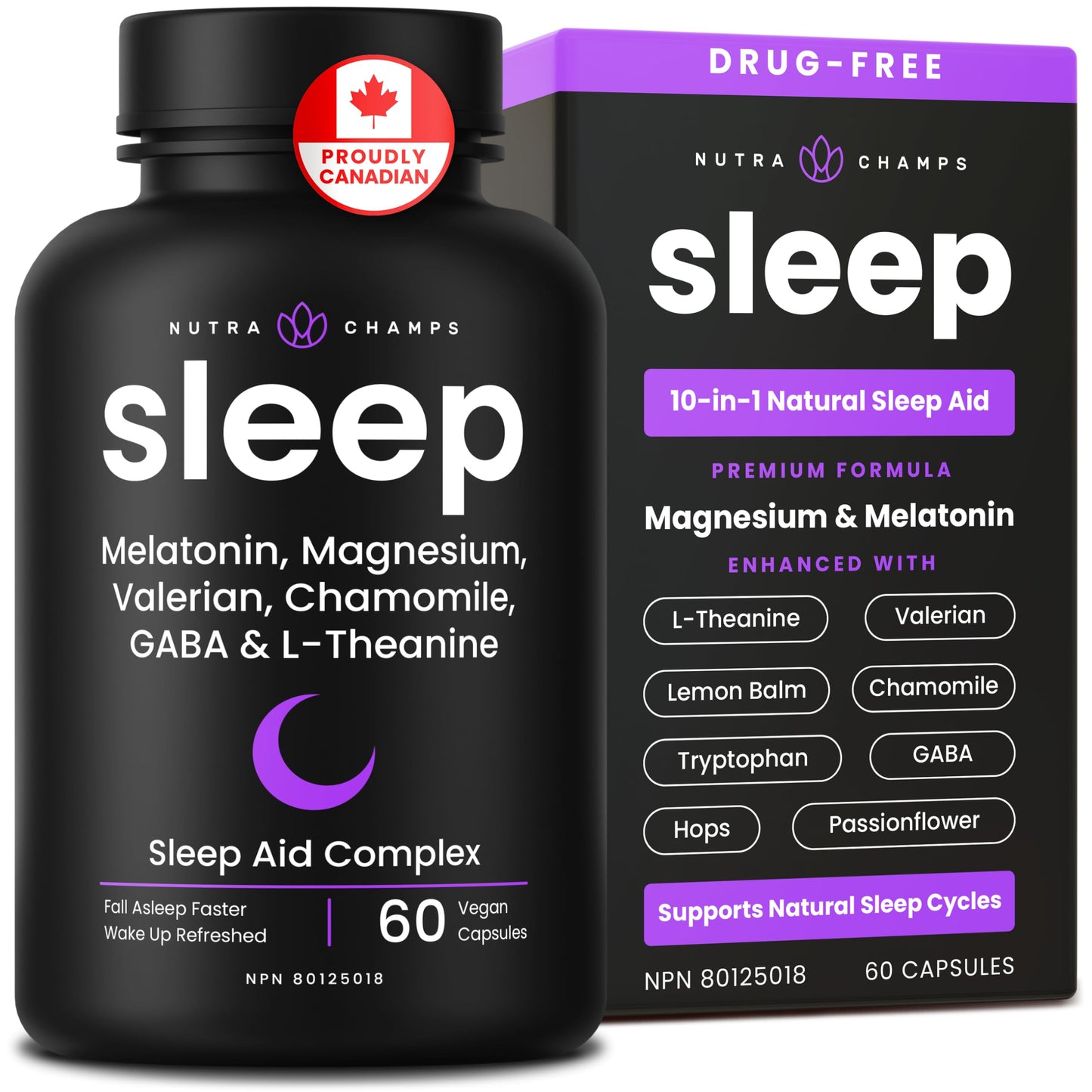 10-in-1 Sleep Aid Supplement– Sleeping Pills with Melatonin, Valerian Root, Chamomile, Lemon Balm, L-Theanine, L-Tryptophan, GABA, Magnesium – Sleep Cycle Support - Available at All In One Marketplace Canada