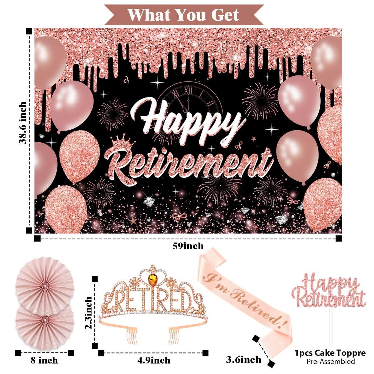 Retirement Party Decorations for Women, Pre-Assembled Rose Gold Black Set. 🍁 All In One Marketplace Canada