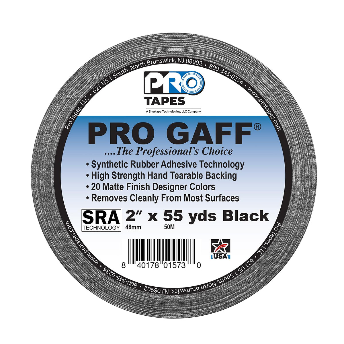 ProTapes 2" Width Pro Gaff Premium Matte Cloth Gaffer's Tape with Rubber Adhesive, 11 Mil Thick, 55 Yd Length, Black (Pack of 1)