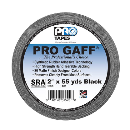 ProTapes 2" Width Pro Gaff Premium Matte Cloth Gaffer's Tape with Rubber Adhesive, 11 Mil Thick, 55 Yd Length, Black (Pack of 1)