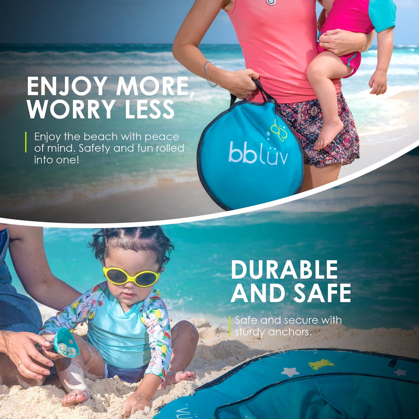 bblüv Arenä Pop-Up Beach Pool for Infants - Easy Clean - Waterproof Material- Instant Setup - Compact Foldable Bucket - Safe Cooling Space - Anchors for Stability - Ultimate Summer Fun for Your Baby bblüv