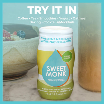 SweetMonk - 100% Pure Original Monk Fruit Liquid Sweetener Sugar Substitute - 1.7oz | No Water Added MonkFruit Extract | Zero Calorie Keto Friendly MonkFruit Drops | Vegan, Gluten Free | No Stevia