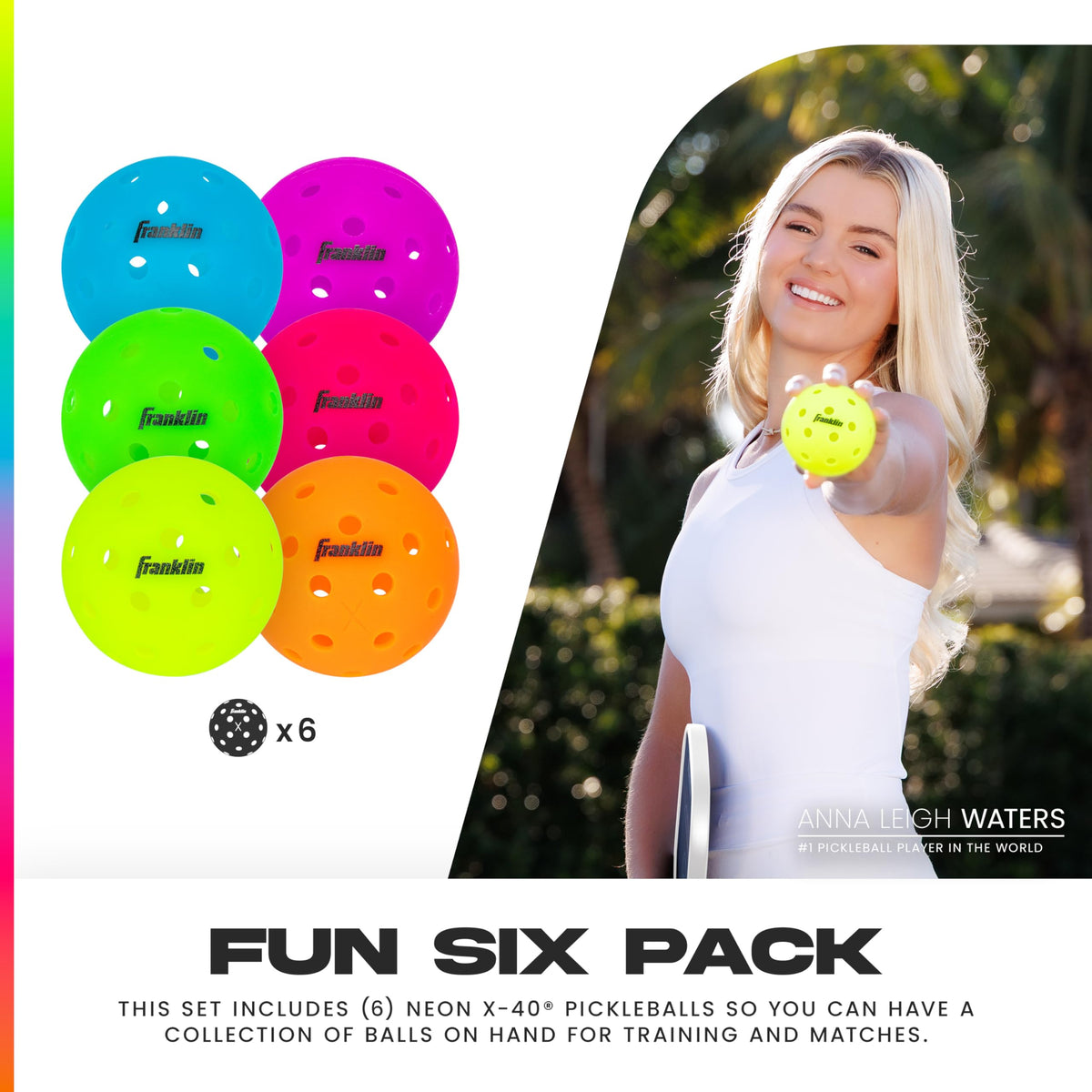 Franklin Sports X-40 Pickleballs - Official Ball of USA Pickleball, APP Tour, US Open - Suitable for Outdoor Courts - Regulation Size, Tournament Grade - 6 Pack - Neon