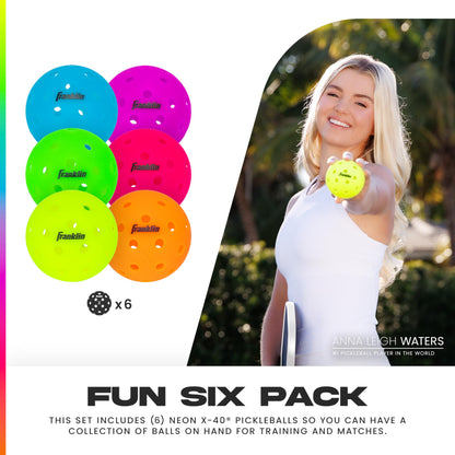 Franklin Sports X-40 Pickleballs - Official Ball of USA Pickleball, APP Tour, US Open - Suitable for Outdoor Courts - Regulation Size, Tournament Grade - 6 Pack - Neon