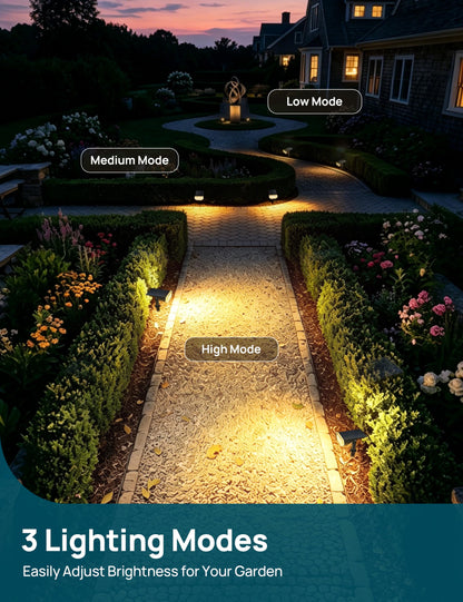 Linkind Solar Lights Outdoor Waterproof IP67, StarRay Dusk-to-Dawn Outdoor Solar Lights, 3 Lighting Modes Solar Spot Lights Outdoor for Garden, Yard, Landscape (Warm White, 4 Pack)