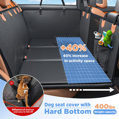 MYJAQI Back Seat Extender for Dogs, Waterproof Dog Car Seat Cover with Hard Bottom, Premium PU Leather, Anti-Scratch, Non-Slip, Easy to Clean, Supports Large Dogs Up to 400 lbs