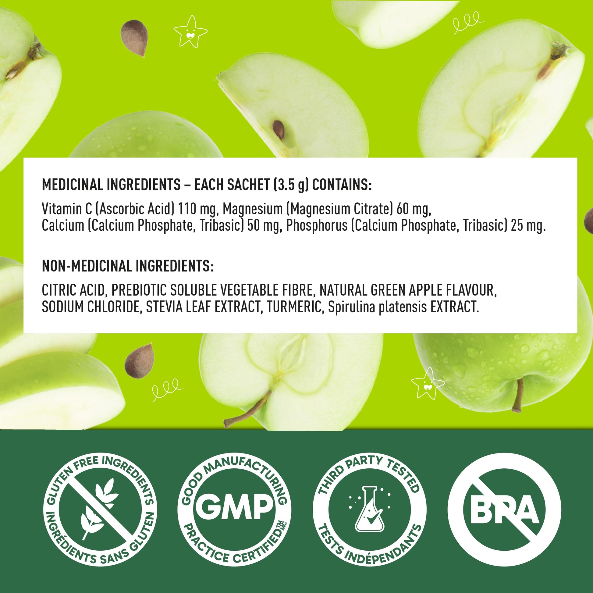 Organika Kids Electrolytes Powder Sticks - Sugar-Free Hydration + Immune support with 100% of daily Vitamin C, Minerals and Prebiotic Fibre | Green Apple Flavour - 3.5g x 20 sachets Organika