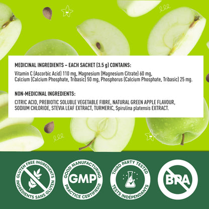 Organika Kids Electrolytes Powder Sticks - Sugar-Free Hydration + Immune support with 100% of daily Vitamin C, Minerals and Prebiotic Fibre | Green Apple Flavour - 3.5g x 20 sachets Organika