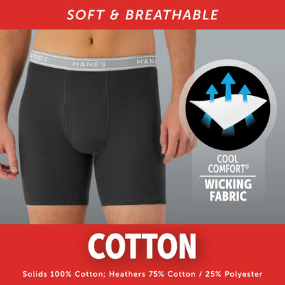 Hanes Mens Underwear Briefs, Cool Dri Moisture-Wicking Cotton No-Ride-up for Men, Multi-Packs Available Boxer, 12 Pack - Black, Large US