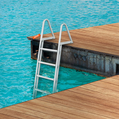 VEVOR Dock Ladder, Removable 5 Steps, 350 lbs Load Capacity, Aluminum Alloy Pontoon Boat Ladder with 4'' Wide Step & Nonslip Mat, Easy to Install for Ship/Lake/Pool/Marine Boarding VEVOR