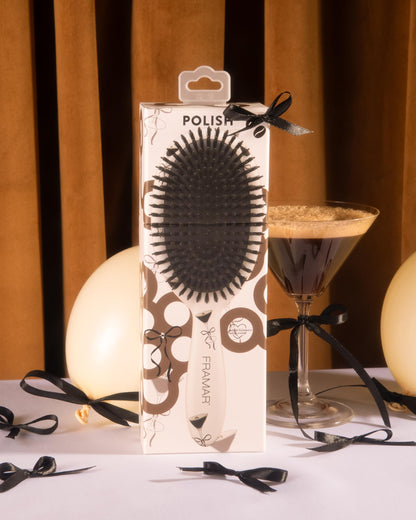 FRAMAR Boar Bristle Hair Brush – Slick Back Hair Brush For Women, Boar Bristle Brush, Slick Back Brush, Hairbrush Women, Brosse a Cheveux, Boar Brush For Volume and Shine – Espresso Martini