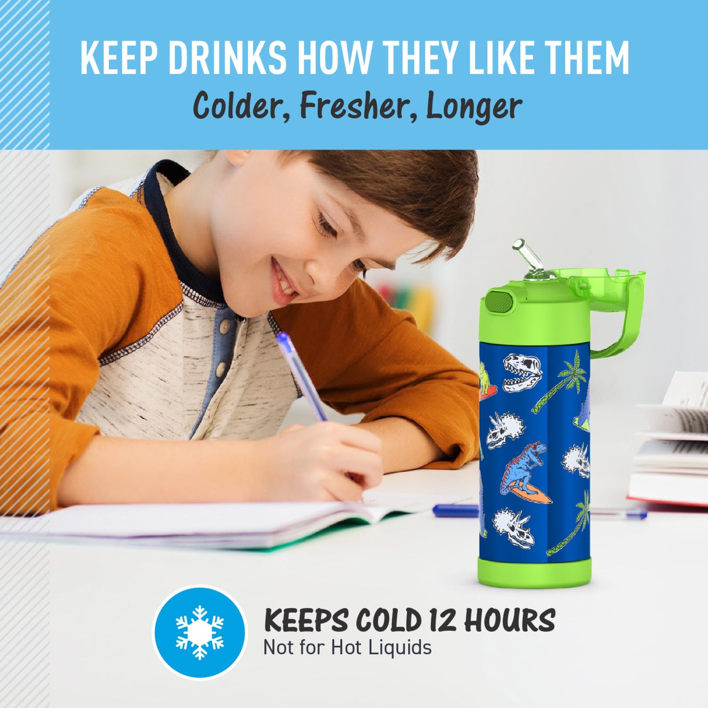 THERMOS FUNTAINER Water Bottle with Straw, 14oz, Daring Dinos