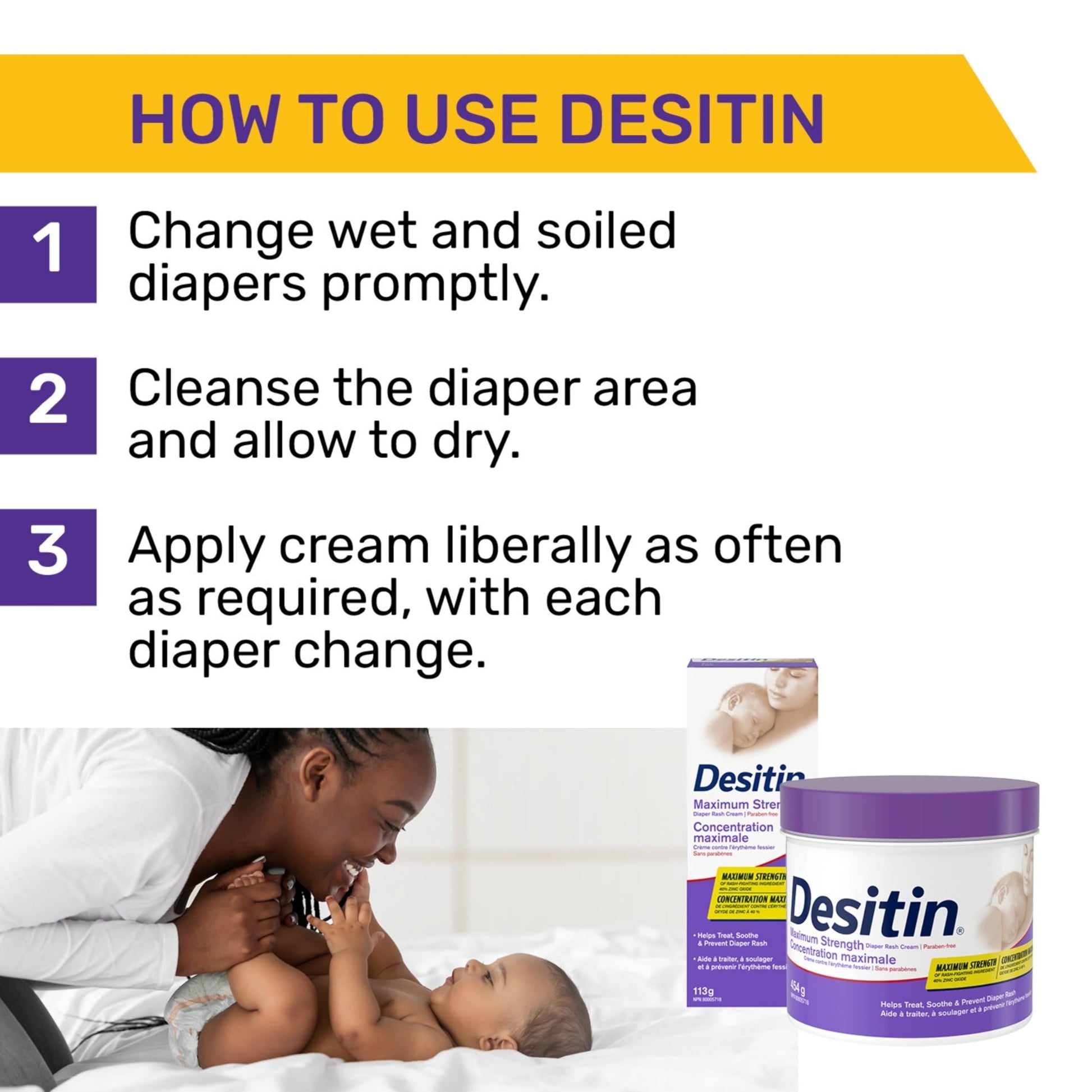 Desitin Maximum Strength Diaper Rash Cream, 40% Zinc Oxide Cream, for Immediate Relief, Dermatologist and Pediatrician Tested, Helps Heal, 454g