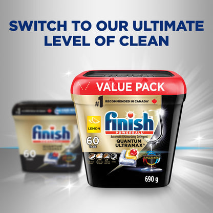 Finish Quantum UltraMax Dishwasher Detergent Pods, Lemon, 60 Tabs Finish