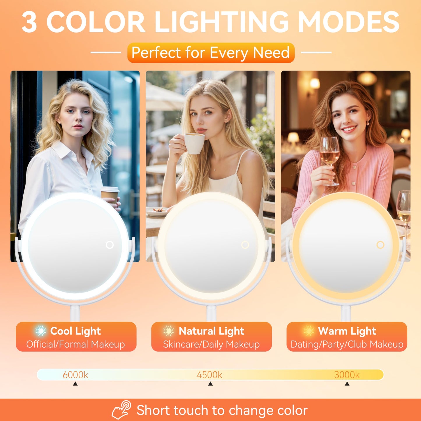 Auxmir 30X/1X Magnifying Mirror with Light, Double-Sided Makeup Mirror with Storage Base&Touch Control, Rechargeable Vanity Mirror with 360°Rotation for Dressing Table Bathroom Bedroom Travel - Available at All In One Marketplace Canada