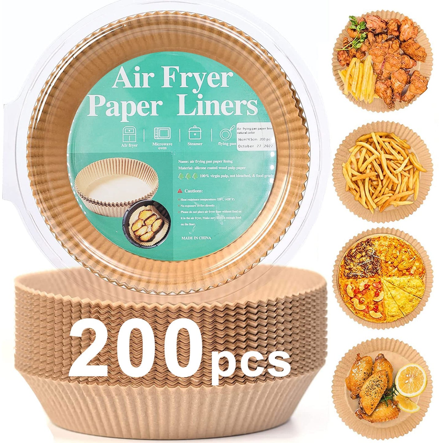 200pcs Air Fryer Disposable Paper Liner, Non-Stick Disposable Air Fryer Parchment Paper Liners, Baking Paper for Air Fryer Oil-Proof, Water-Proof, Food Grade Parchment（6.3" in Bottom, 7.9" on top） - Available at All In One Marketplace Canada