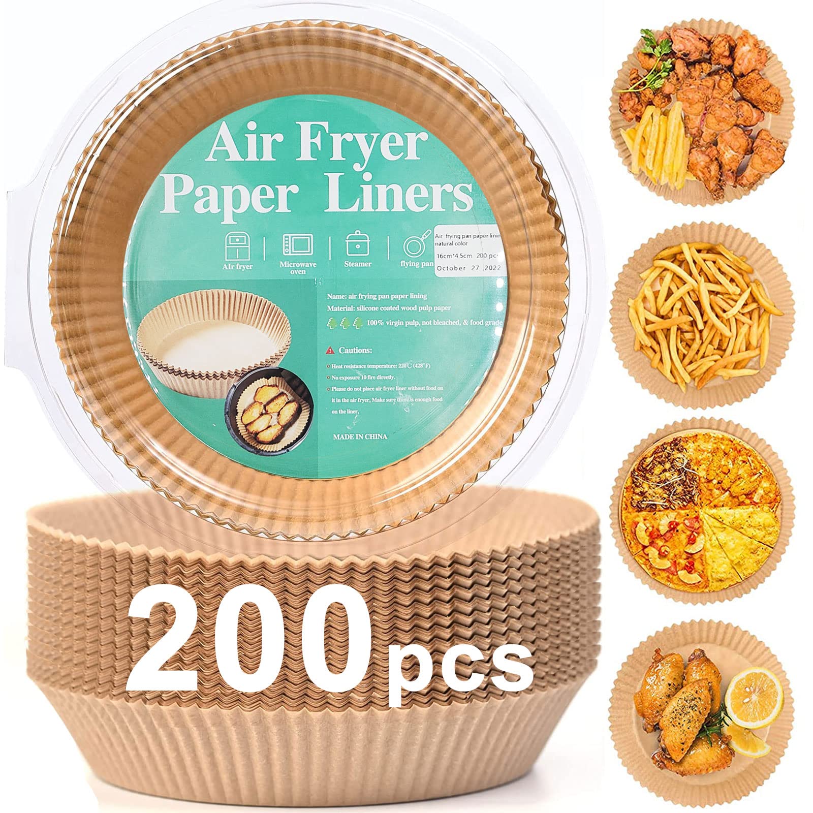 200pcs Air Fryer Disposable Paper Liner, Non-Stick Disposable Air Fryer Parchment Paper Liners, Baking Paper for Air Fryer Oil-Proof, Water-Proof, Food Grade Parchment（6.3" in Bottom, 7.9" on top） - Available at All In One Marketplace Canada