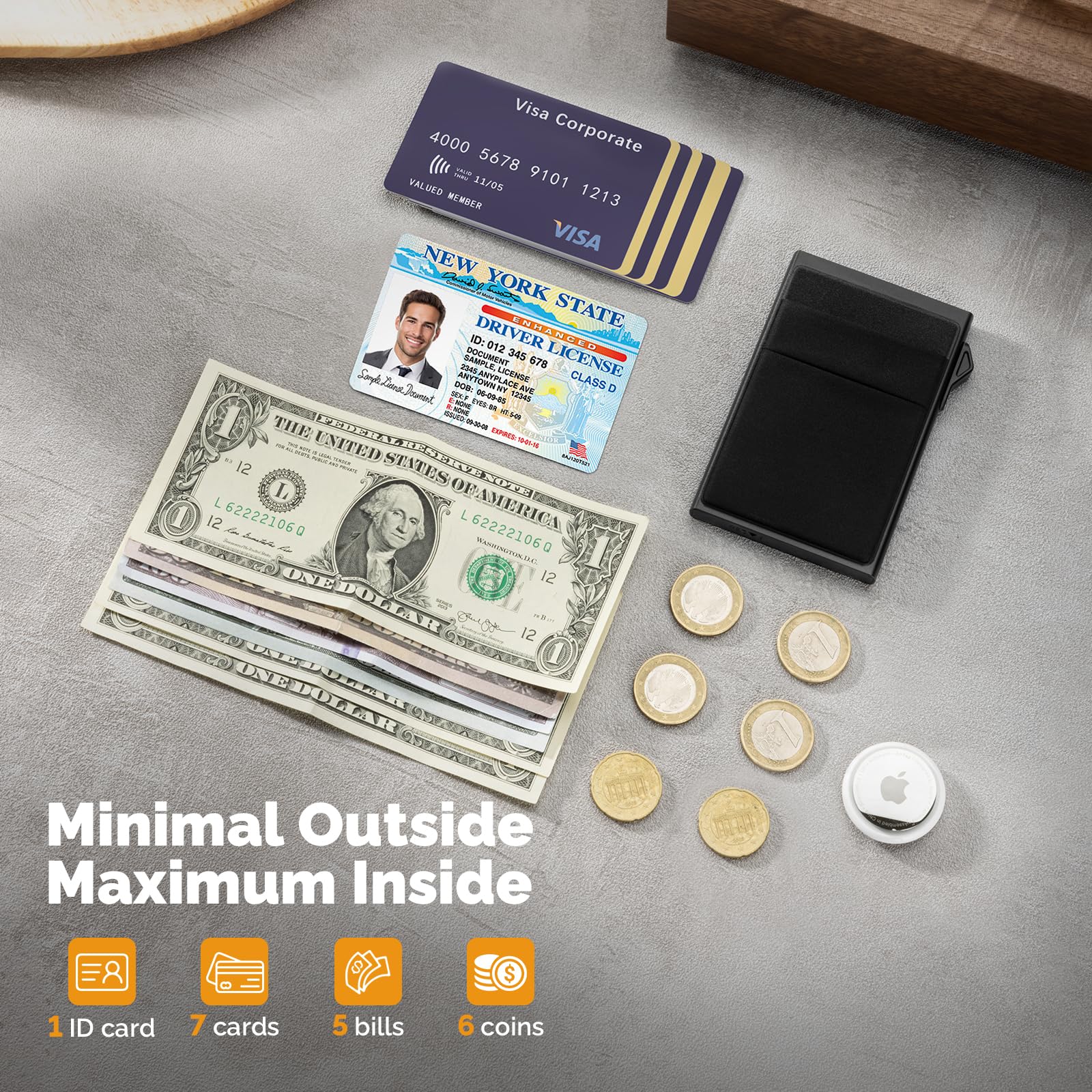YESIIW Minimalist Pop up Card Holder Wallet for Men RFID Blocking | Slim Business Credit Card Wallet with Money Pocket | Aluminum Metal Bank Card Case for Notes and Coins and Debit Cards | Black