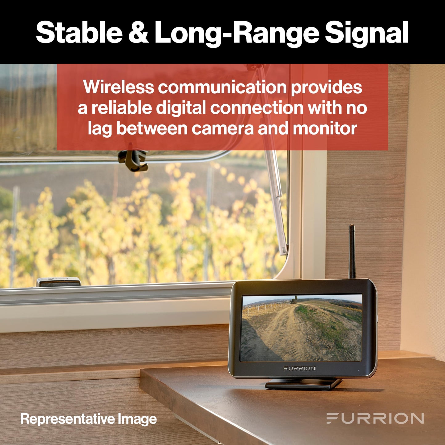 Furrion Vision S Wireless RV Backup Camera System with 4.3-Inch Monitor, 1 Rear Sharkfin Doorway Security, Infrared Night Vision, Wide-Angle View, Hi-Res, Waterproof - FOS43TASF Furrion