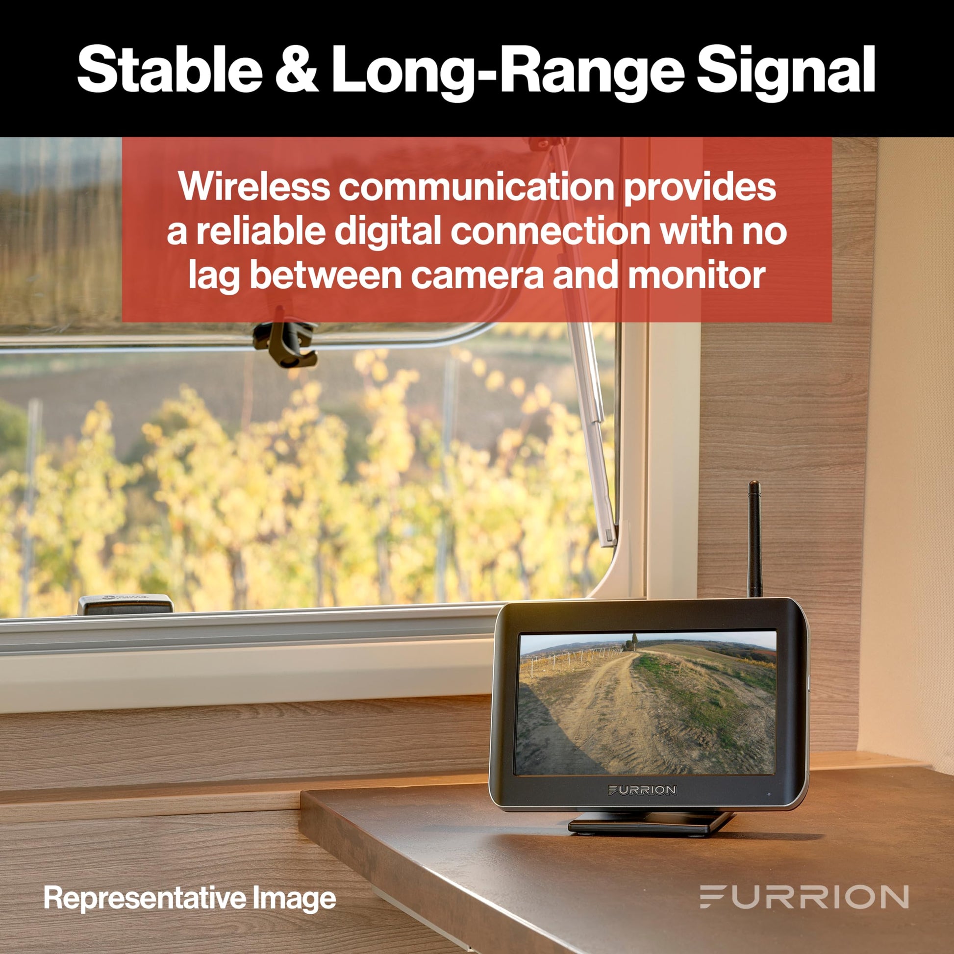 Furrion Vision S Wireless RV Backup Camera System with 4.3-Inch Monitor, 1 Rear Sharkfin Doorway Security, Infrared Night Vision, Wide-Angle View, Hi-Res, Waterproof - FOS43TASF Furrion