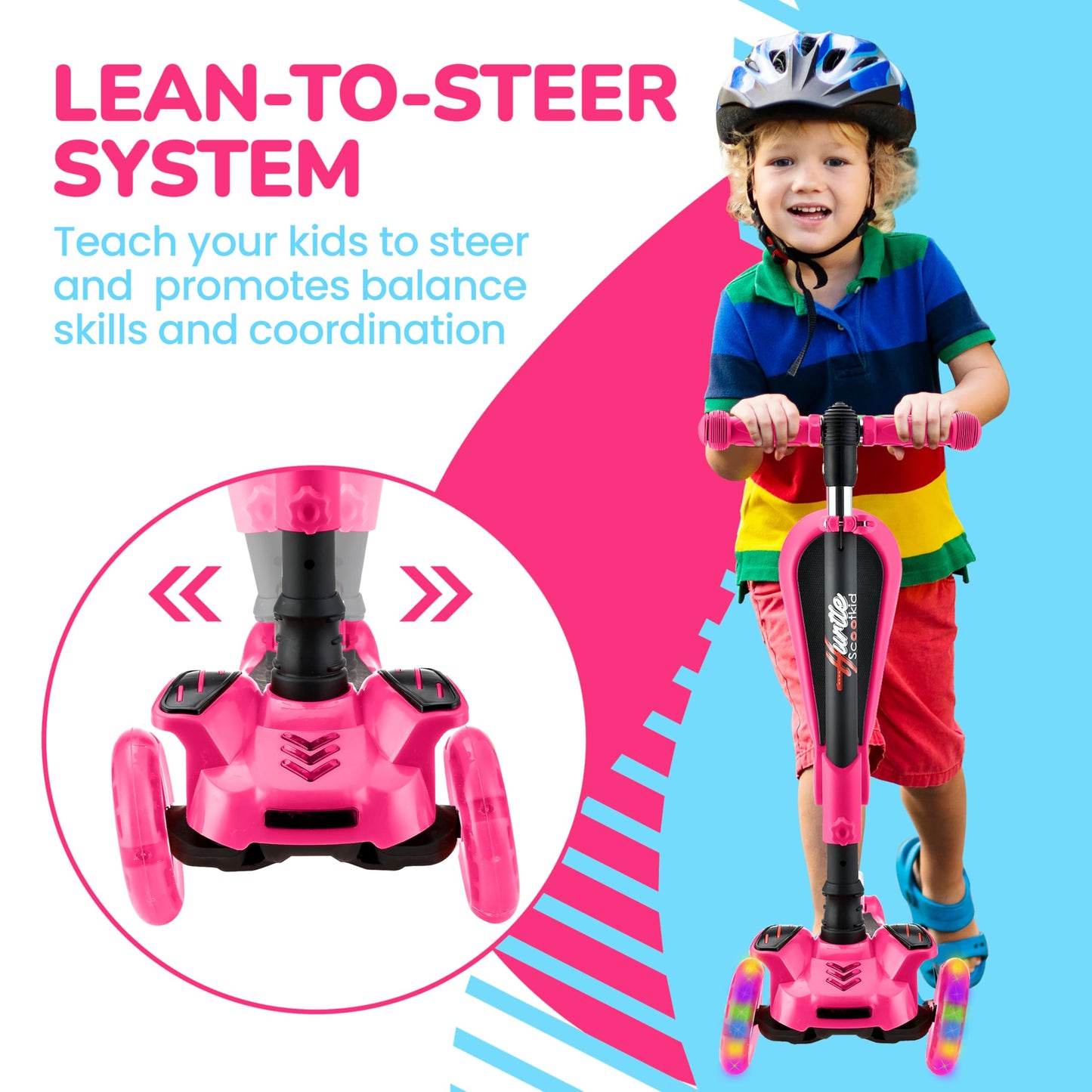Hurtle - 3 Wheel Foldable Kick Scooter for Kids & Toddlers (Pink CA) Hurtle