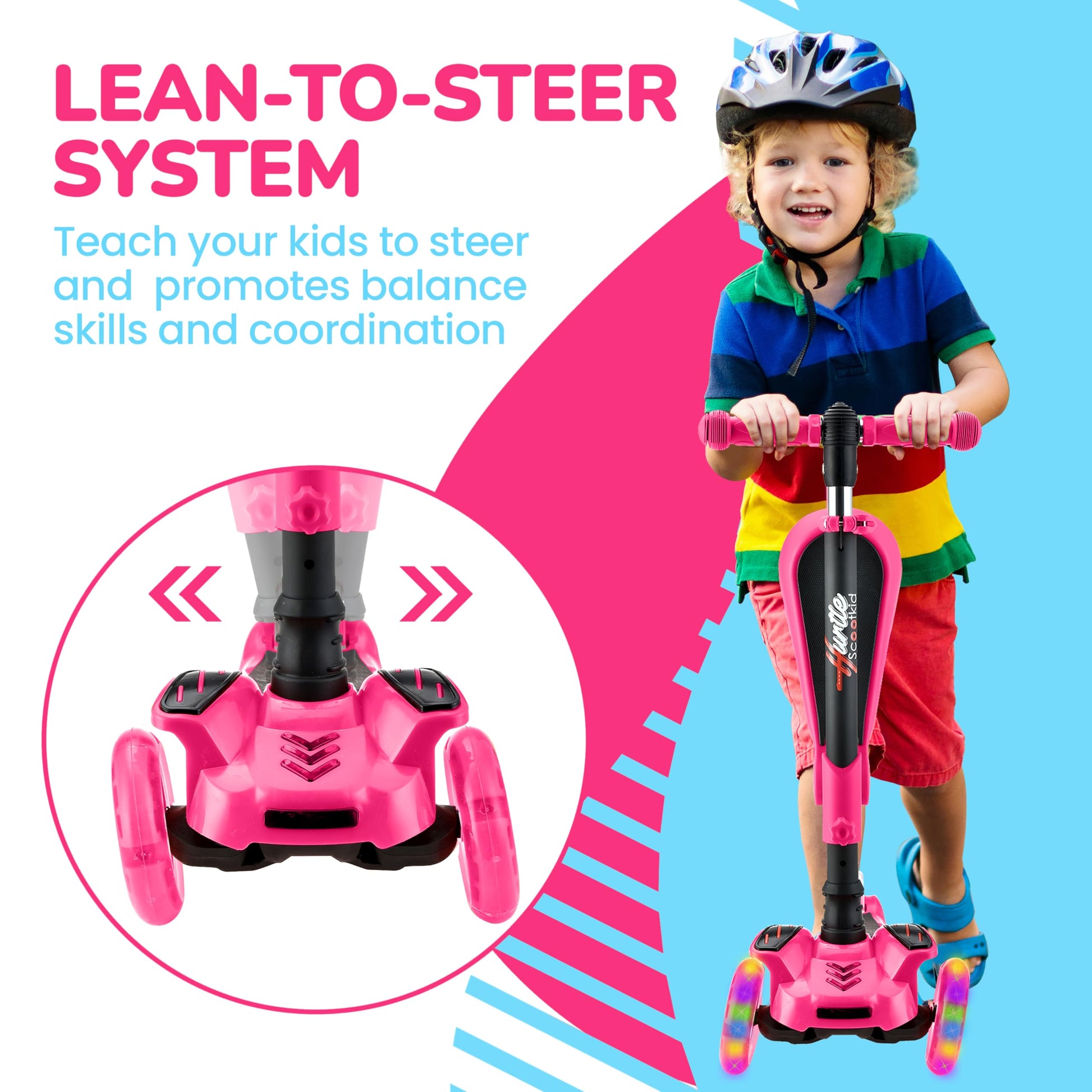 Hurtle - 3 Wheel Foldable Kick Scooter for Kids & Toddlers (Pink CA) Hurtle