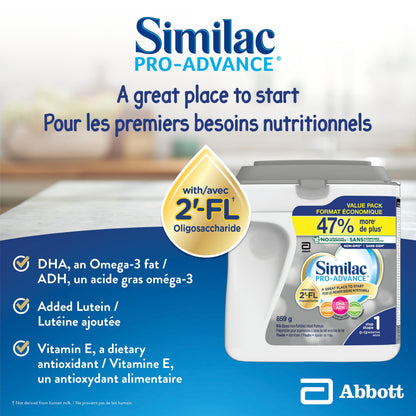 Similac Pro-Advance Step 1 Infant Formula Powder – 859g, Closest to Breast Milk with 2'-FL, Newborn & Up