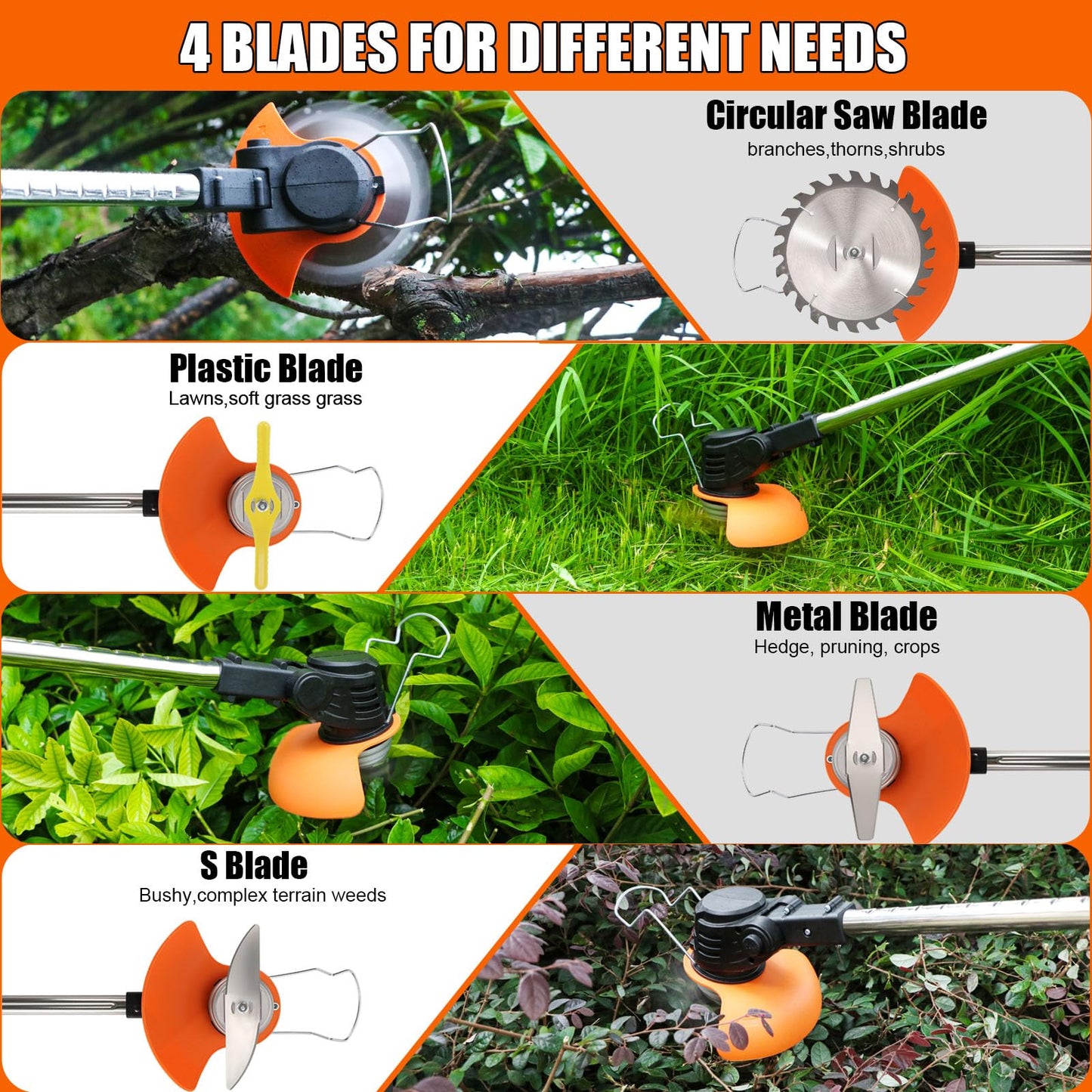 21V Cordless Weed Wacker for Thick Weeds, Lawn & Yard, 3-in-1 String Trimmer/Edger/Brush Cutter with 2 Batteries, 4 Blades & Wheels, 90° Pivot Head, Adjustable Height, Lightweight Easy for Homeowners - Available at All In One Marketplace Canada