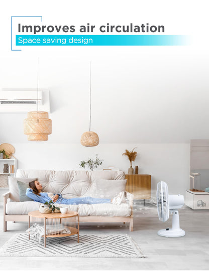BLACK+DECKER Desk Fan for Home and Office, 12” Fan with 3 Speed Settings, Oscillating Portable Fan for Office Desk, Table Top and Kitchen Table with Adjustable Tilt, White