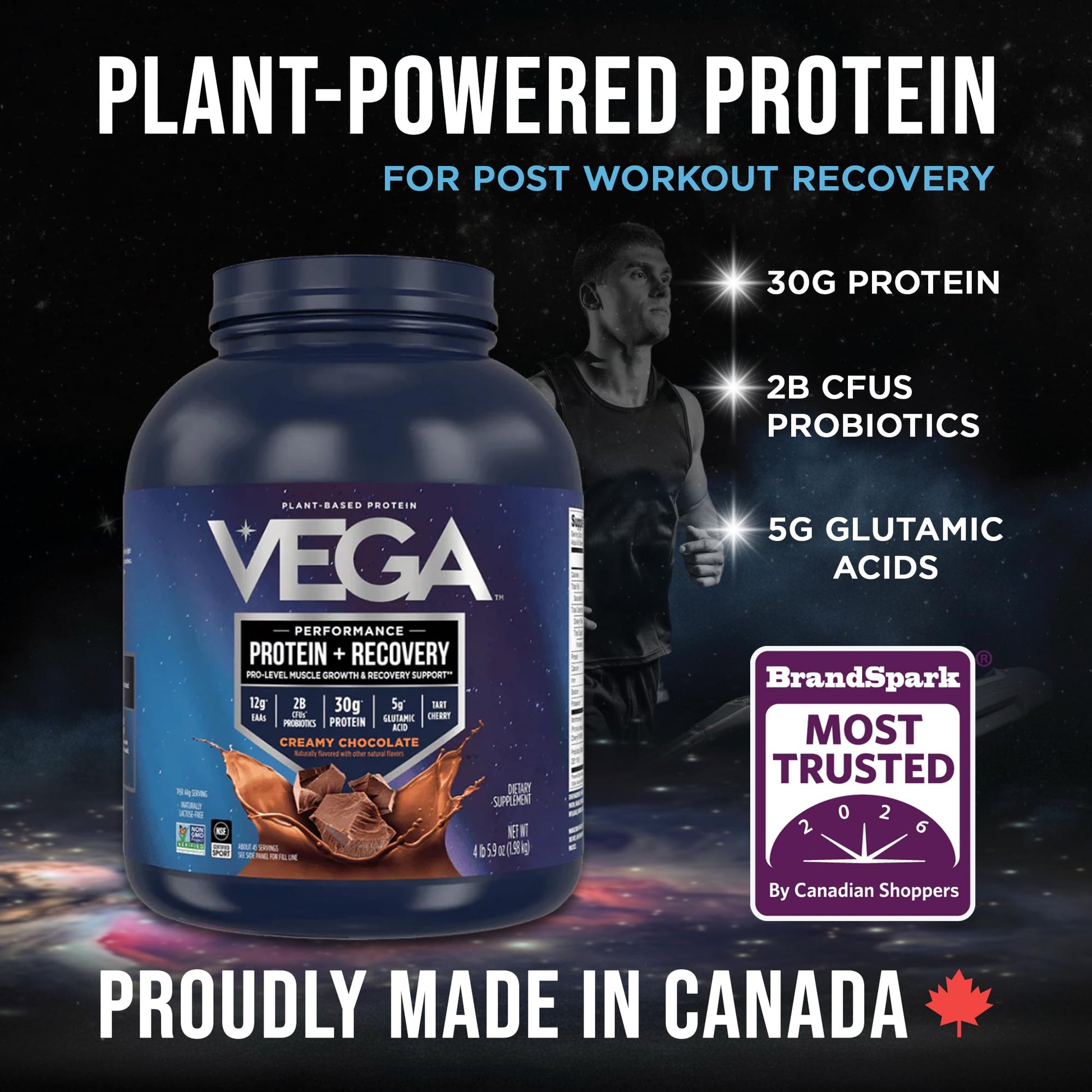 Vega Protein + Recovery, Chocolate – 30g Vegan Protein, Dairy & Gluten Free, Probiotics, NSF Certified, 1.98 kg (45 Servings)