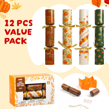 JOYIN 12 Pack Thanksgiving Party Table Favor No Snap No Popping with Party Hat, Joke & Gift Inside, Thanksgiving Holiday Traditions, Random gifts with Autumn Leaves, Pumpkin, Lettering Designs 🍁 All In One Marketplace Canada