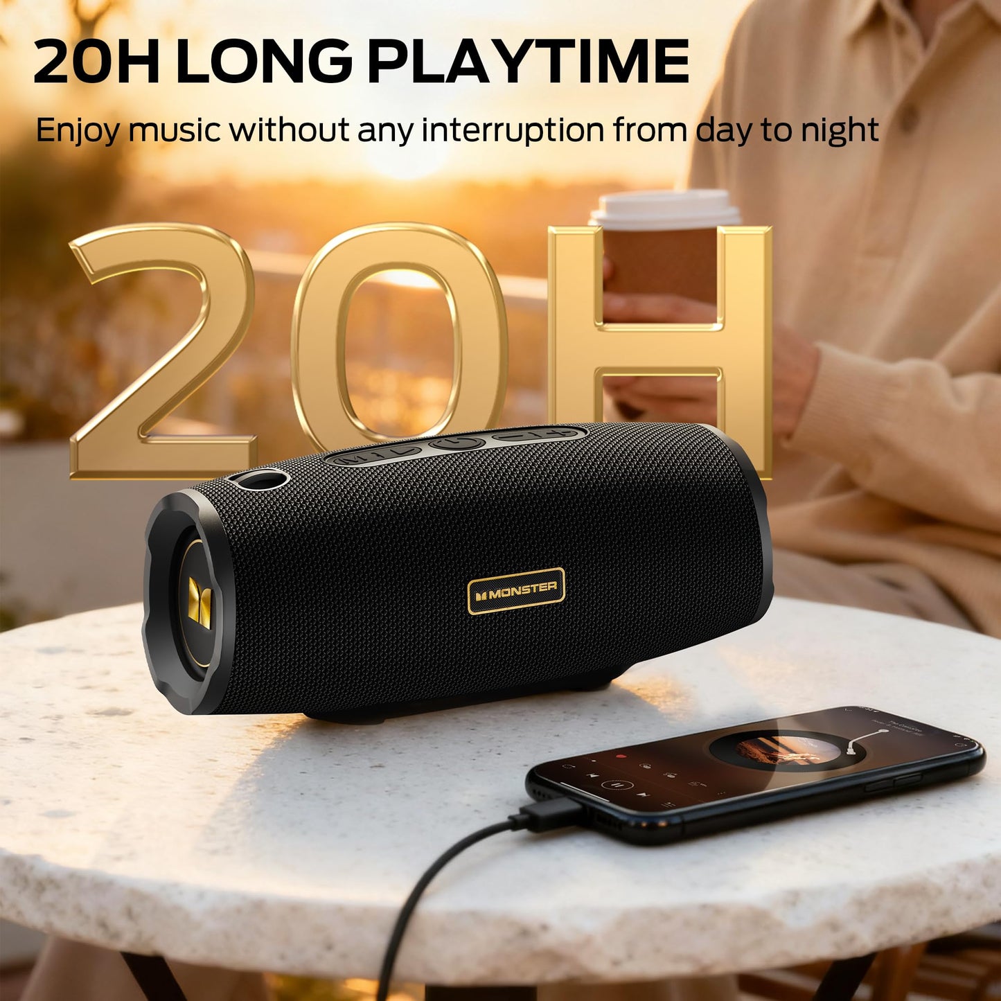 Monster S380 Bluetooth Speaker, Portable Speaker with 40W Stereo Sound, 20H Playtime, IPX6 Waterproof, Bluetooth 6.0, Support AUX/TF Card, TWS Pairing Wireless Speaker for Outdoor Travel Party - Available at All In One Marketplace Canada