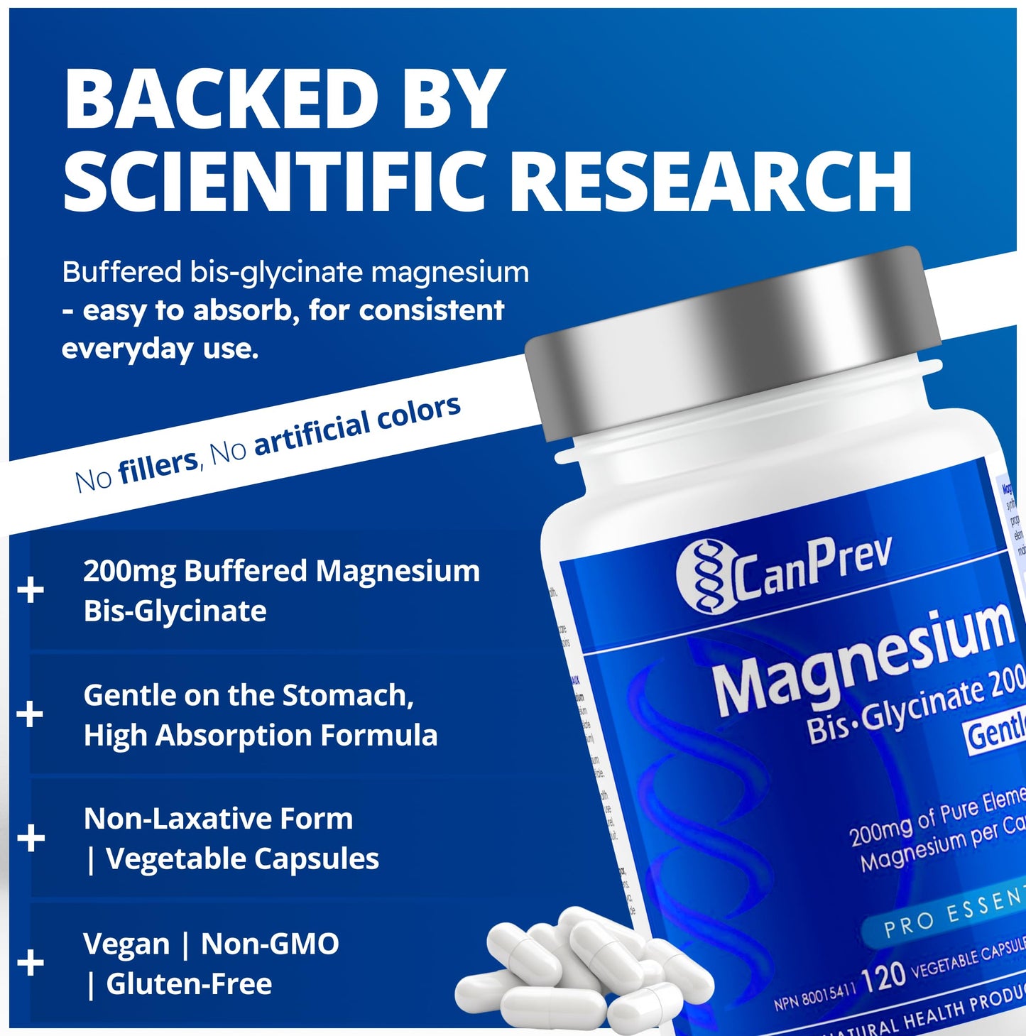 CanPrev Magnesium Bis-Glycinate Gentle 200mg, 120 V-Caps 120-Day Supply - Pure Elemental Magnesium Supplement, Supports Bone and Muscle Function, Gentle on Stomach, Perfect for Daily Magnesium Needs