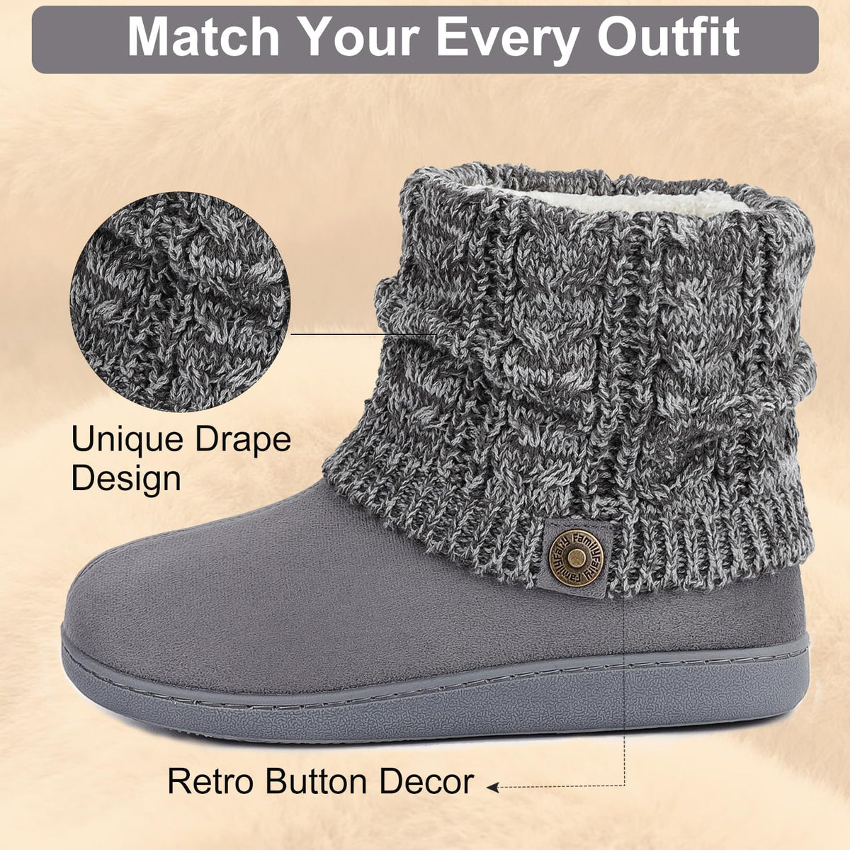 FamilyFairy Women's Bootie Slippers Warm Winter Boots Dark Grey, 7-8 🍁 All In One Marketplace Canada