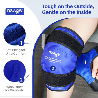 NEWGO Ice Pack for Knee Replacement Surgery, Reusable Gel Cold Pack Knee Ice Pack Wrap Around Entire Knee for Knee Injuries, Knee Ice Wrap for Pain Relief, Swelling, Bruises - Available at All In One Marketplace Canada