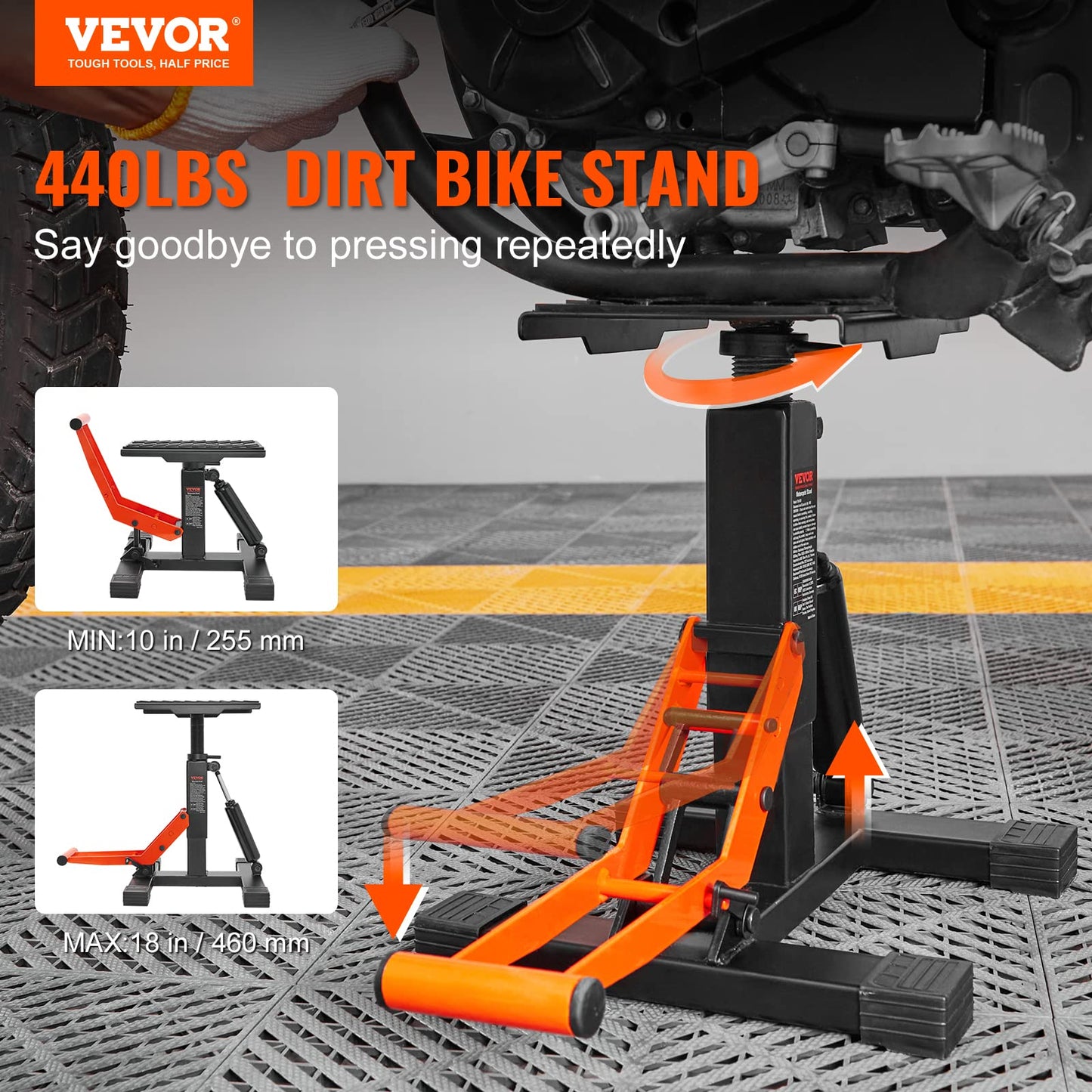 VEVOR Dirt Bike Lift Stand, Motorcycle Jack Lift Stand 440 lbs Capacity and Hydraulic Lift Operation, Adjustable Height Hoist Table, for Dirt Pit Bike Repair, Maintenance, Dirt Bike Accessories 🍁 All In One Marketplace Canada