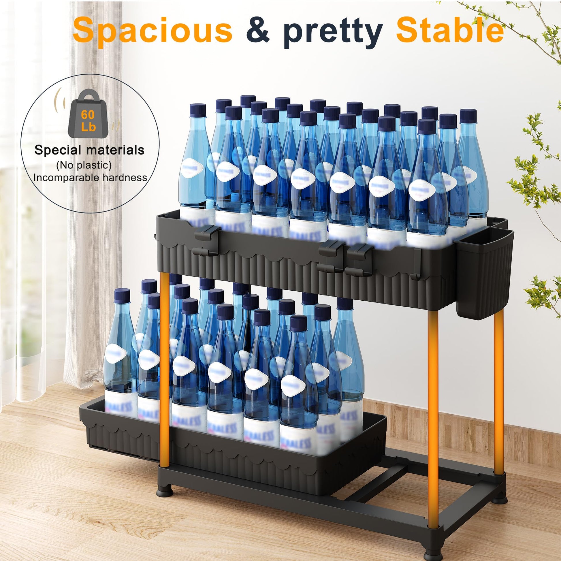Sevenblue 4 Pack Under Sink Organizer and Storage,Bathroom Organizers, Multi-Use Under Sink Organizer for Bathroom and Kitchen with Sliding Drawer, Hang Hooks and Cup (Black, L)