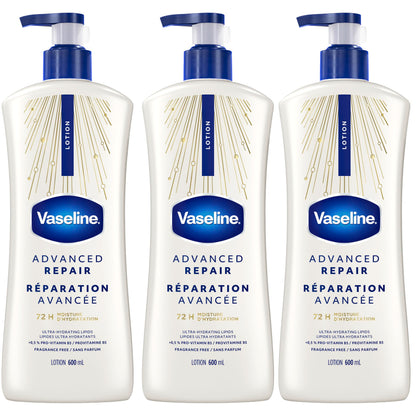 Vaseline Intensive Care Advanced Repair Unscented Body Lotion for Dry Skin with 48H Moisture + Ultra hydrating lipids, 600 ml (3-pack) - Available at All In One Marketplace Canada