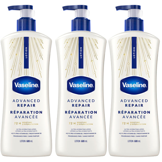 Vaseline Intensive Care Advanced Repair Unscented Body Lotion for Dry Skin with 48H Moisture + Ultra hydrating lipids, 600 ml (3-pack) - Available at All In One Marketplace Canada