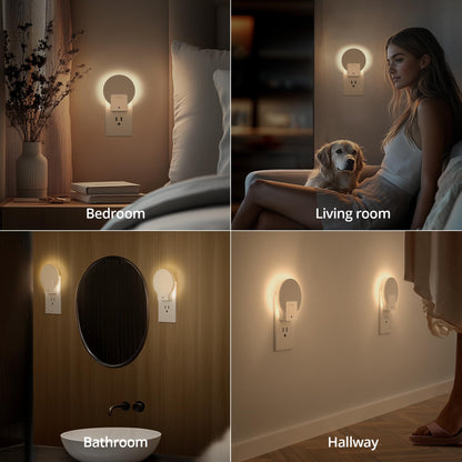 Lyridz Backlit Night Light Plug-in,[4 Pack] Glare-Free Indirect Glow, Dusk to Dawn Sensor, 1-50LM Dimmable Veilleuse, 2700K Warm White for Bedroom, Bathroom, Hallway