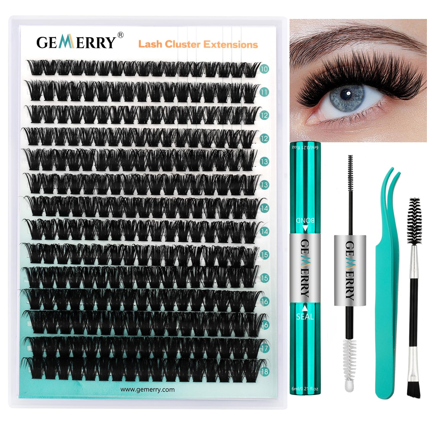 GEMERRY Cluster Lashes Lash Clusters Lash Extension Kit Black Brown Eyelashes 3D-200D 8-20mm (1 count (Pack of 1), Beginner Set-80D) - Available at All In One Marketplace Canada