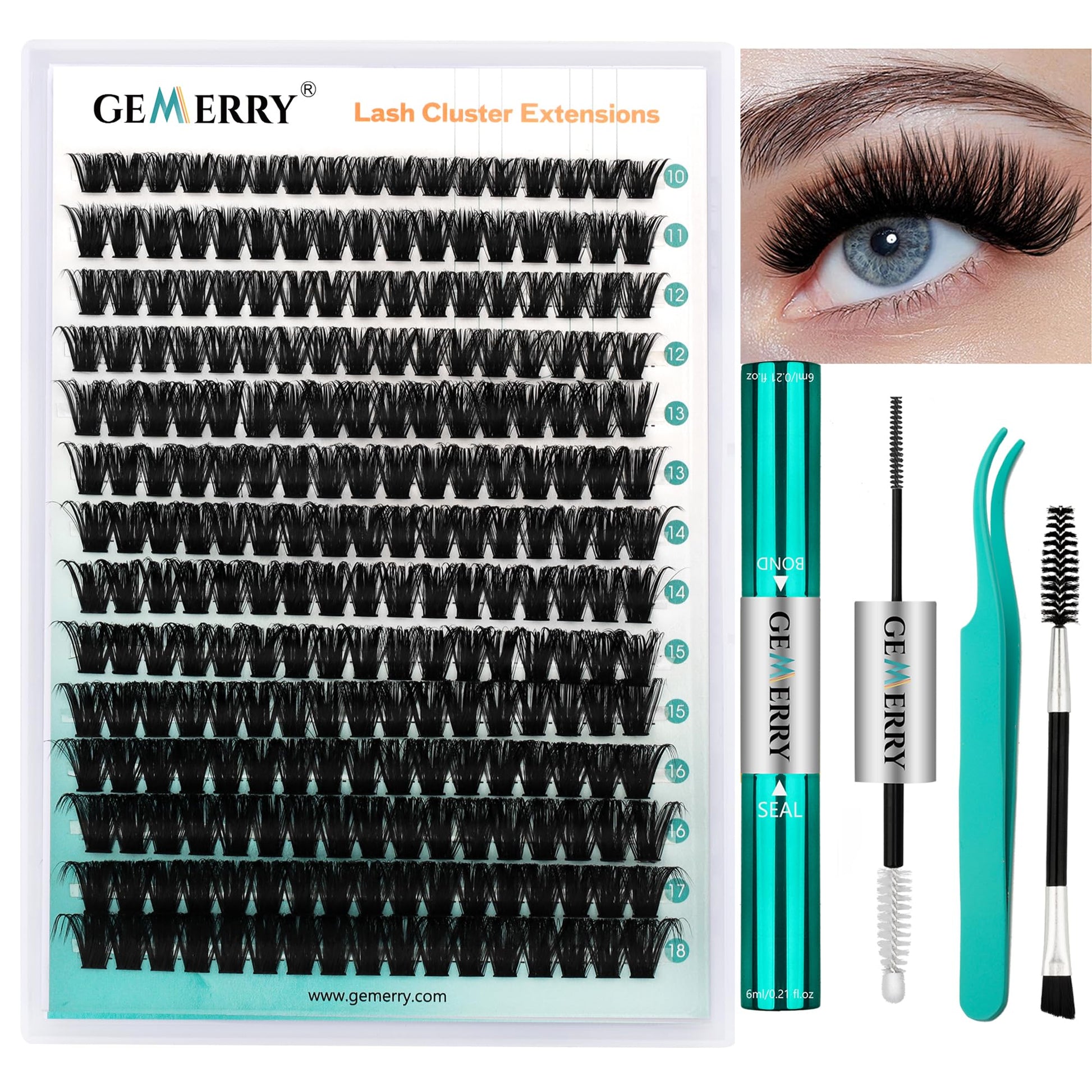 GEMERRY Cluster Lashes Lash Clusters Lash Extension Kit Black Brown Eyelashes 3D-200D 8-20mm (1 count (Pack of 1), Beginner Set-80D) - Available at All In One Marketplace Canada
