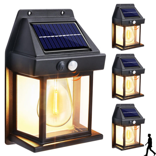 Joomer Solar Wall Lights Outdoor 4PACK, Dusk to Dawn Porch Lights Fixture, Waterproof Exterior Lighting with Clear Panel for Entryway Front Door, Solar Wall Lantern with 3 Modes & Motion Sensor