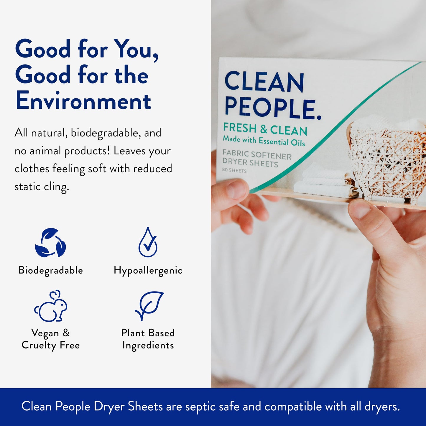 The Clean People Fabric Softener Sheets - Dryer Sheets - Softens & Removes Static Cling - Vegan Laundry Softener With Essential Oils - Fresh Scent, 120 Pack - Available at All In One Marketplace Canada
