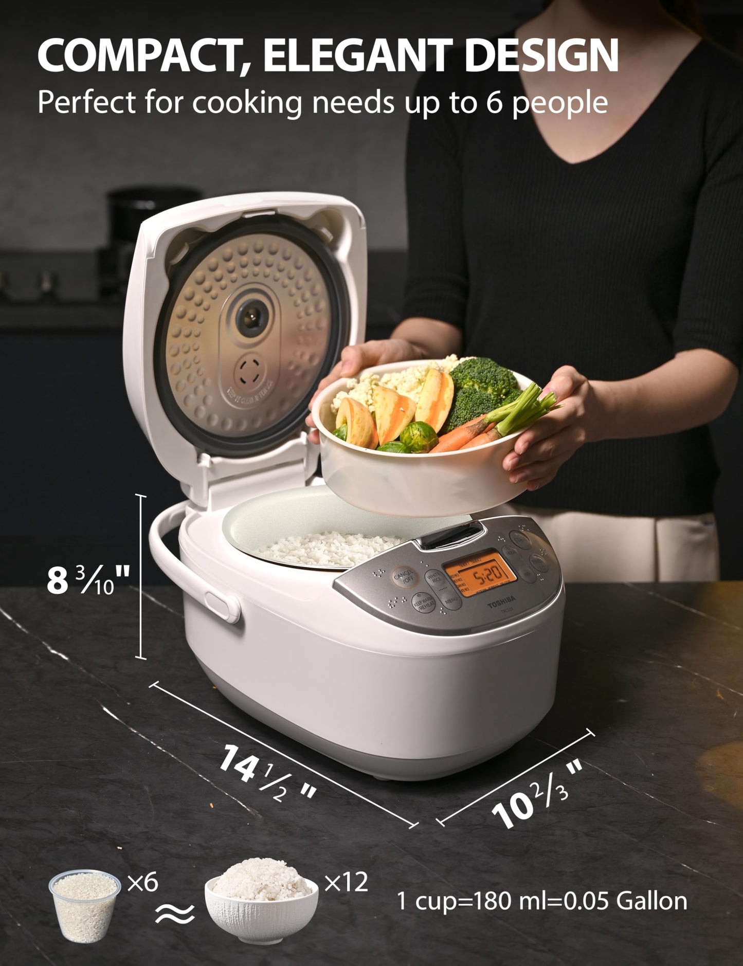 Toshiba Rice Cooker 6 Cup Uncooked – Japanese Rice Cooker with Fuzzy Logic Technology, 7 Cooking Functions, Digital Display, 2 Delay Timers and Auto Keep Warm, Non-Stick Inner Pot, White - Available at All In One Marketplace Canada