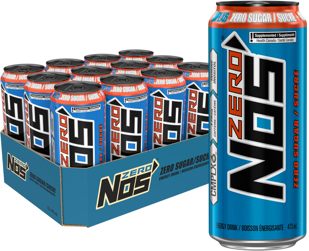 NOS ENERGY, Zero Sugar, 473 mL Cans (12 Pack) – Zero Sugar Energy Drink